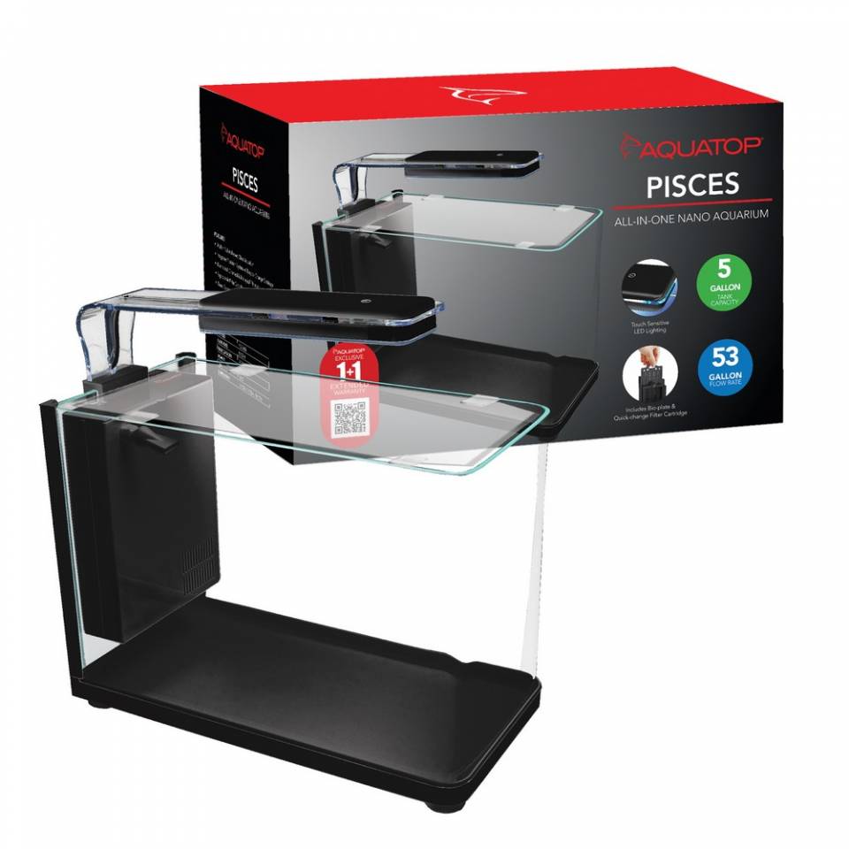 PISCES 5 Gallon Modern Bullet Shaped Glass Aquarium Kit | Aquatop